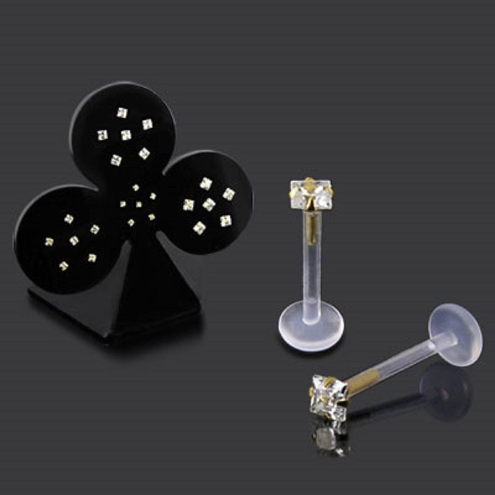 24 Pcs of Bio Flex Lip Labret with 14K Gold Head in a Display