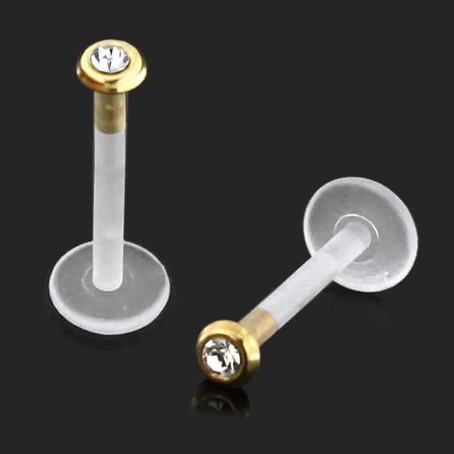 Bio-Plast Lip Labret with 14K Gold 2 mm Jeweled Round Head