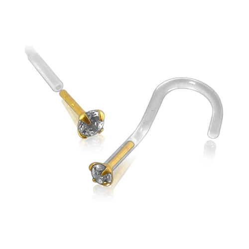 Bio-Plast Nose Screw with 14K Gold Head with CZ Stone