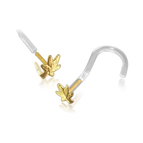 Bio-Plast Nose Screw with Marijuana Leaf Shaped 14K Gold Head