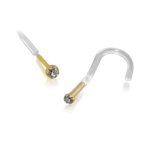 Bio-Plast Nose Screw with 14K Gold Head with 2 mm Round Shape CZ Stone