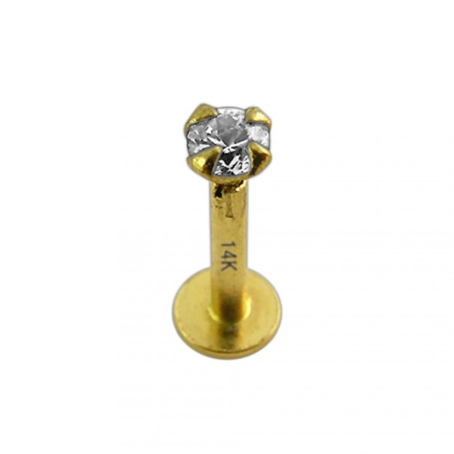 14K Gold Internal Labret with 2mm and 3mm Stone