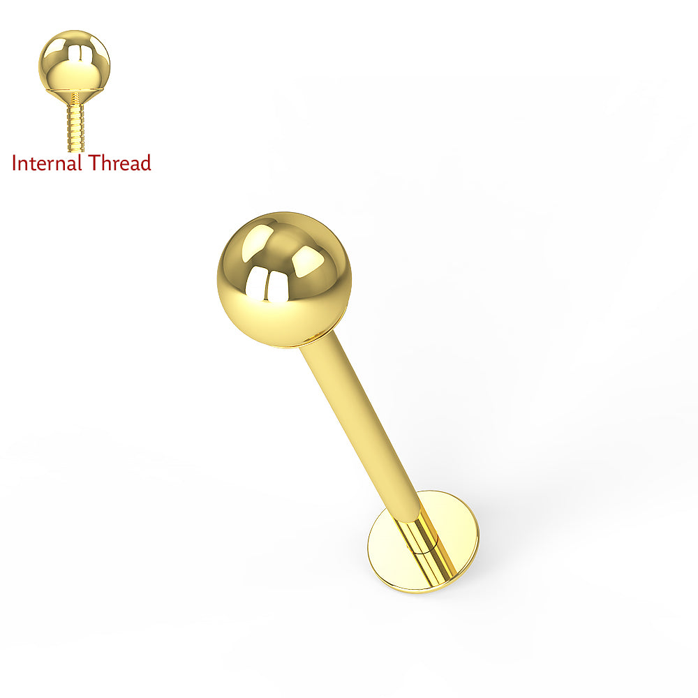 14K Gold Internal Thread Lip Labret with 3 mm Ball Top