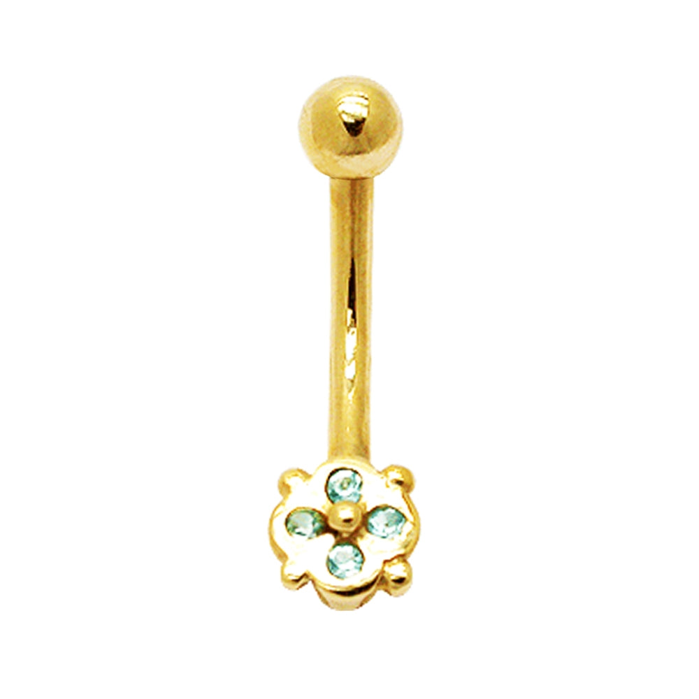 4 Stone Tiny Flower 14K Gold Belly Ring