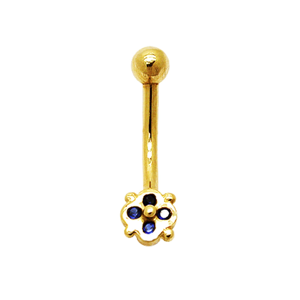 Multi StonesTiny Flower 14K Gold Banana Belly Ring