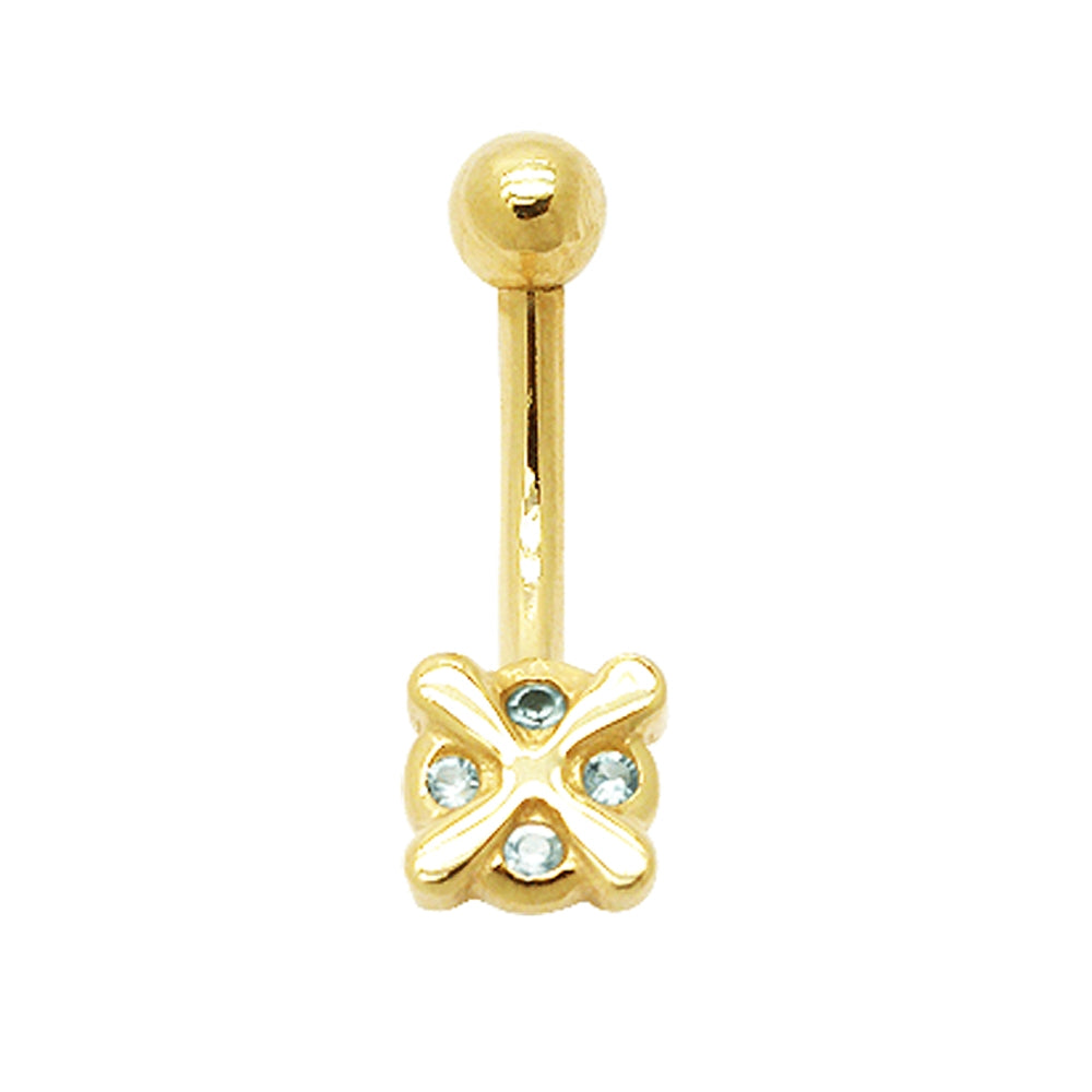 4 Stone 14K Gold Navel Ring