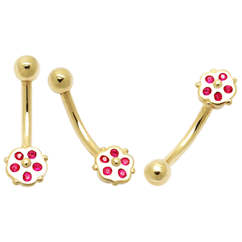 5 Stone Tiny Flower 14K Gold Banana Bar Navel Ring