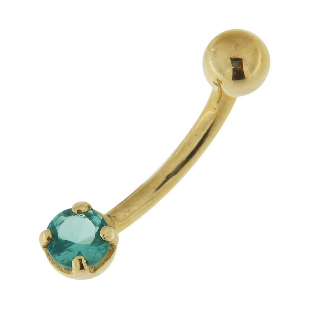 4mm Single Jeweled 14K Gold Belly Banana Bar Ring