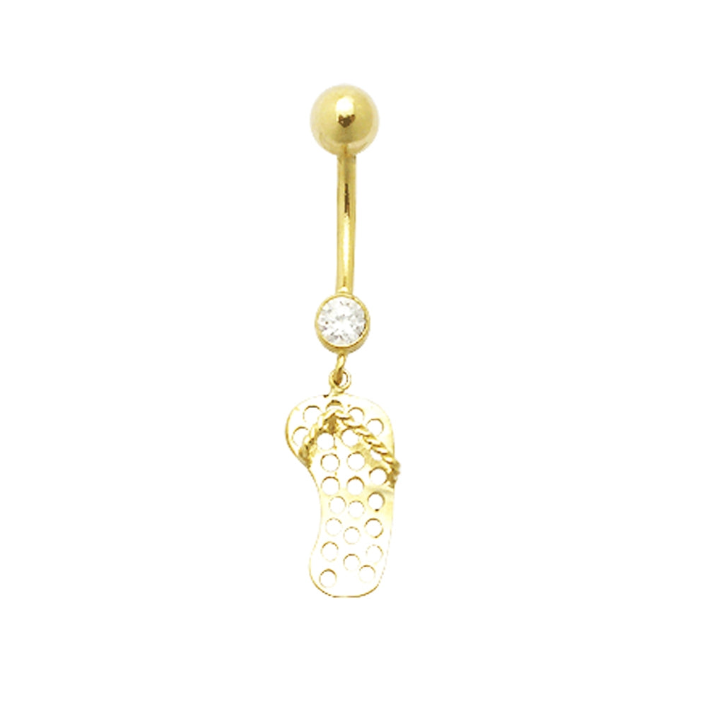 14K Gold Jeweled Fancy Dangling Slippers Belly Ring