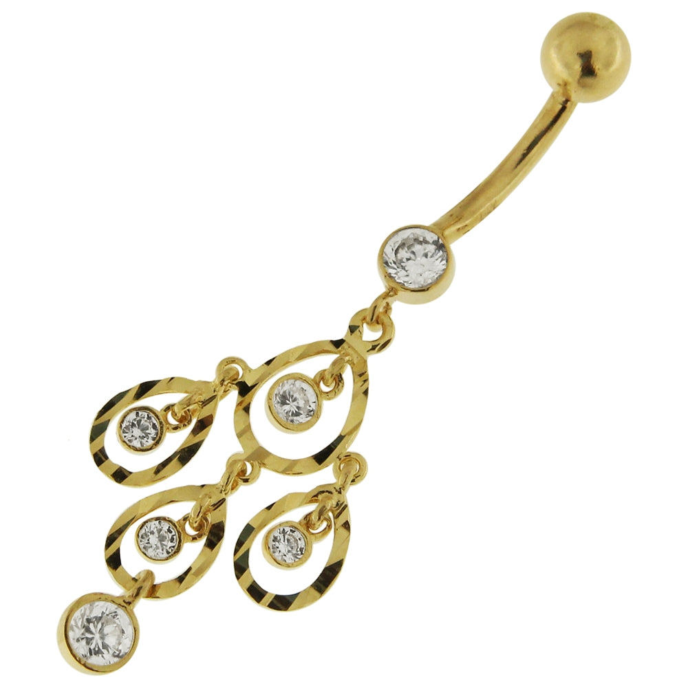 14K Gold Aurora Borealis Cubic Zirconia Dangle Navel Ring