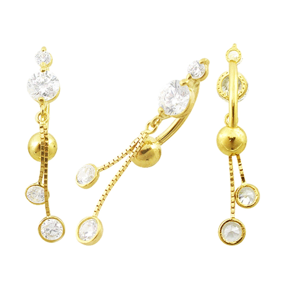 14K gold Belly Ring With Large Dangling Jeweled Flower