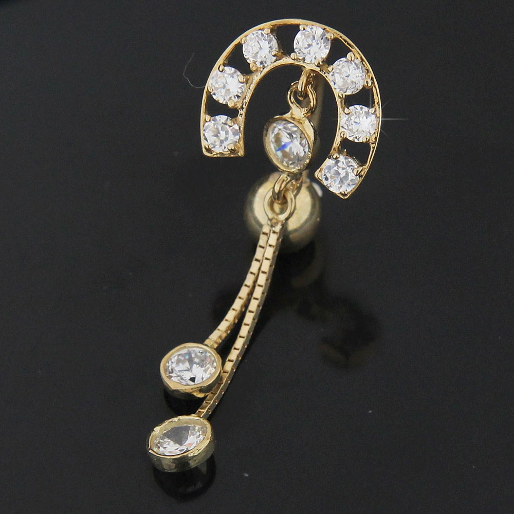 Fancy Jeweled Roman Design Dangling 14K Gold Navel Ring