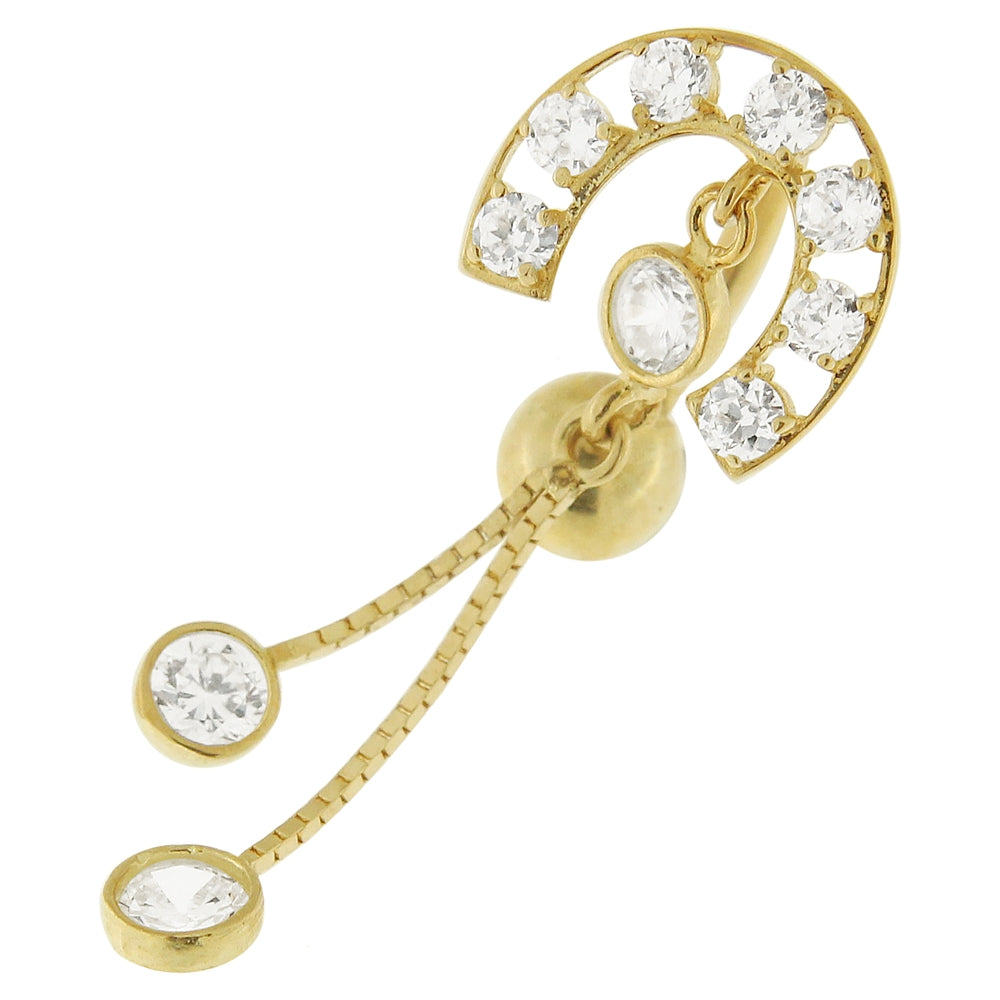 Fancy Jeweled Roman Design Dangling 14K Gold Navel Ring