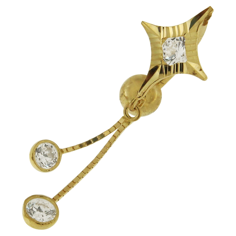 14K Hollow Gold Jeweled Dangling Banana Bar Belly Ring