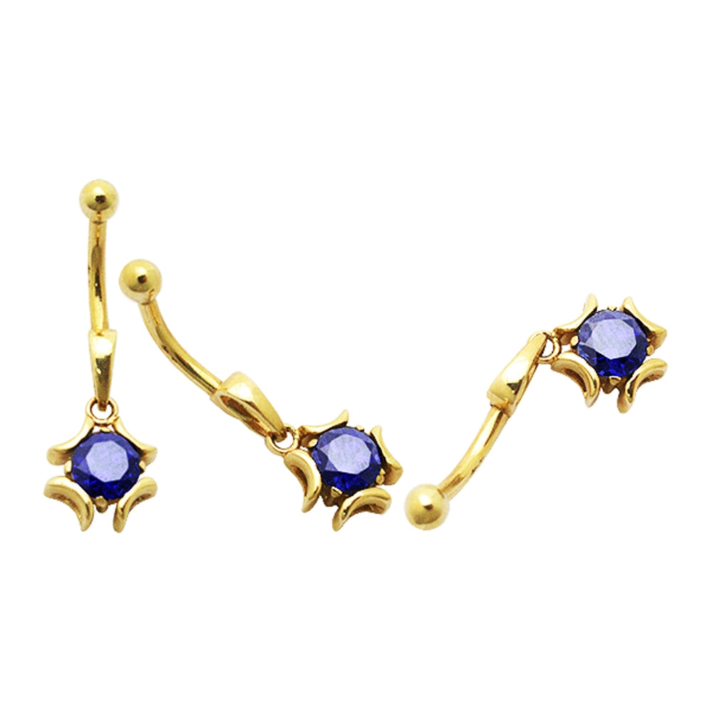 Jeweled 14K Gold Navel bar