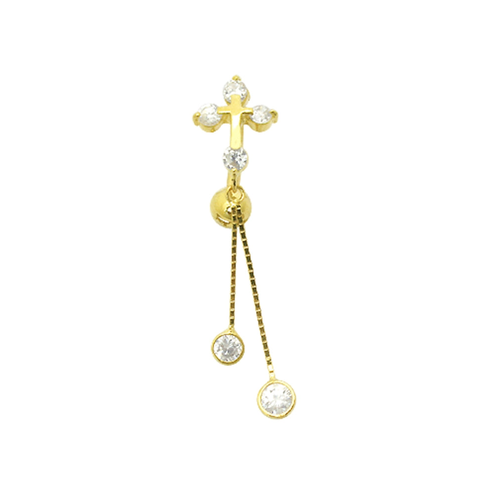 Jeweled Cross Dangling 14K Gold Reverse Belly Ring