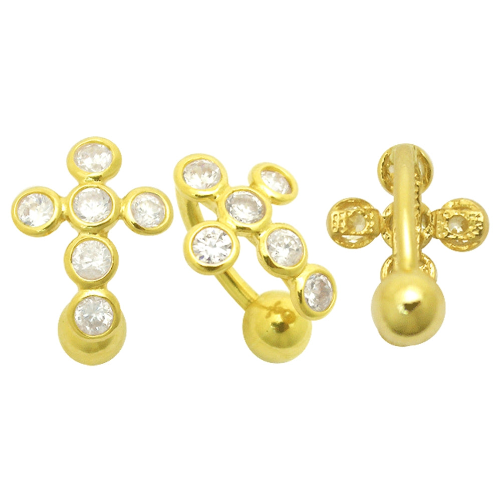 Jeweled Cross 14K Gold Reverse Belly Ring