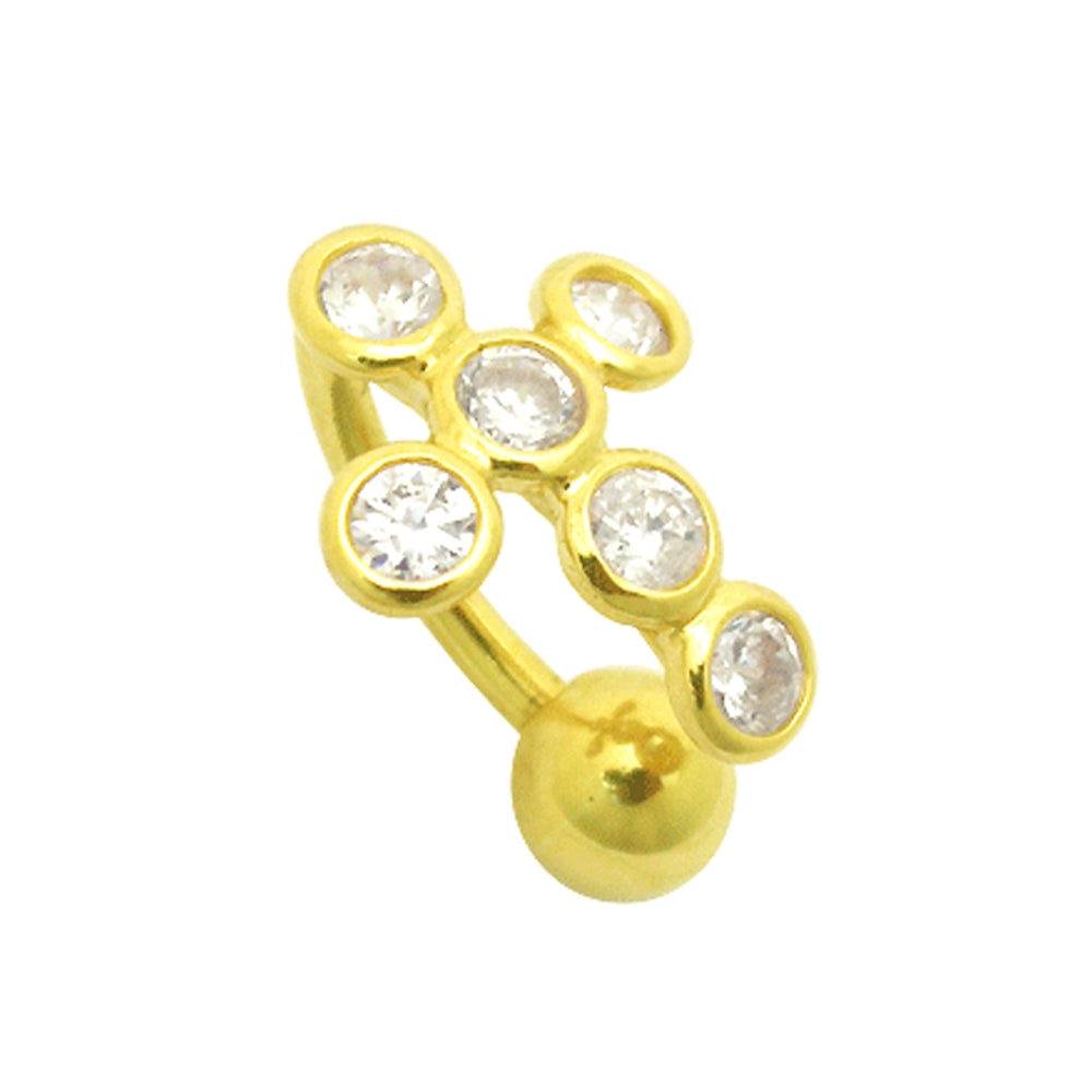 Jeweled Cross 14K Gold Reverse Belly Ring