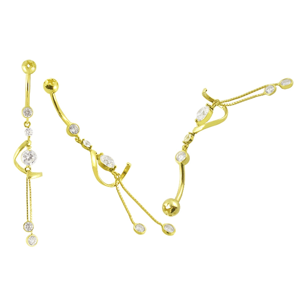 Dangling Jeweled 14K Gold Belly Ring