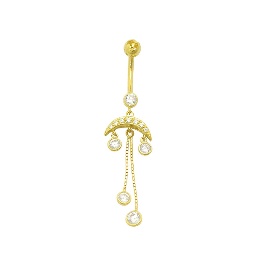 Dangling Tribal Design Jeweled 14K Gold Belly Ring