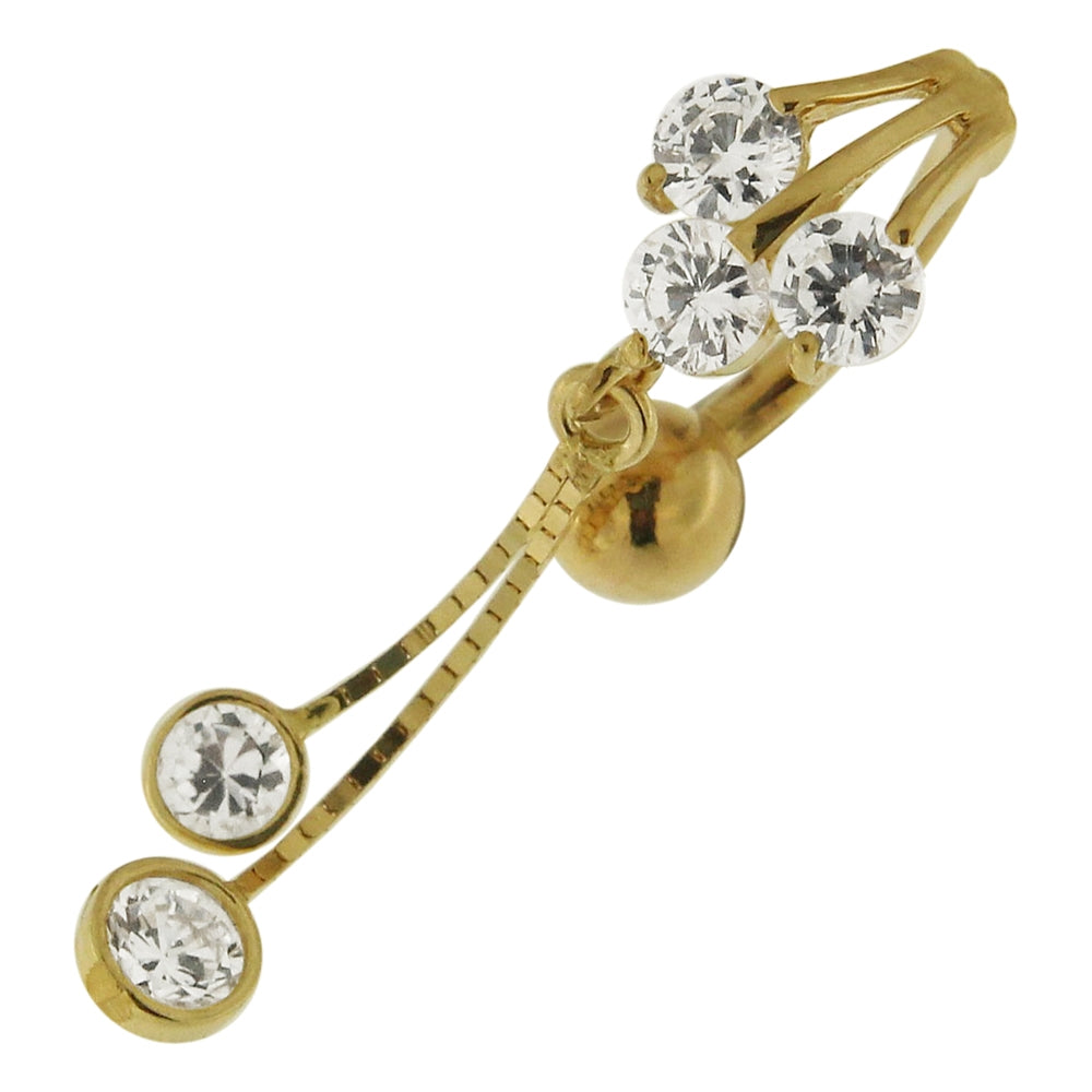 Dangling Jeweled 14K Gold Navel Body Jewelry Ring