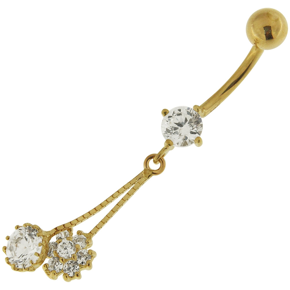 Flower Dangling 14K Gold Belly Ring With Zirconia