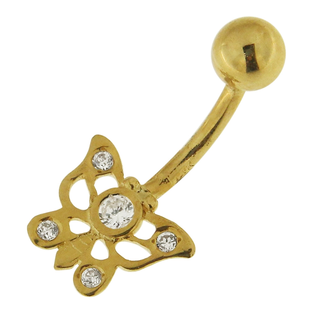 Butterfly Jeweled 14K Gold Navel Ring