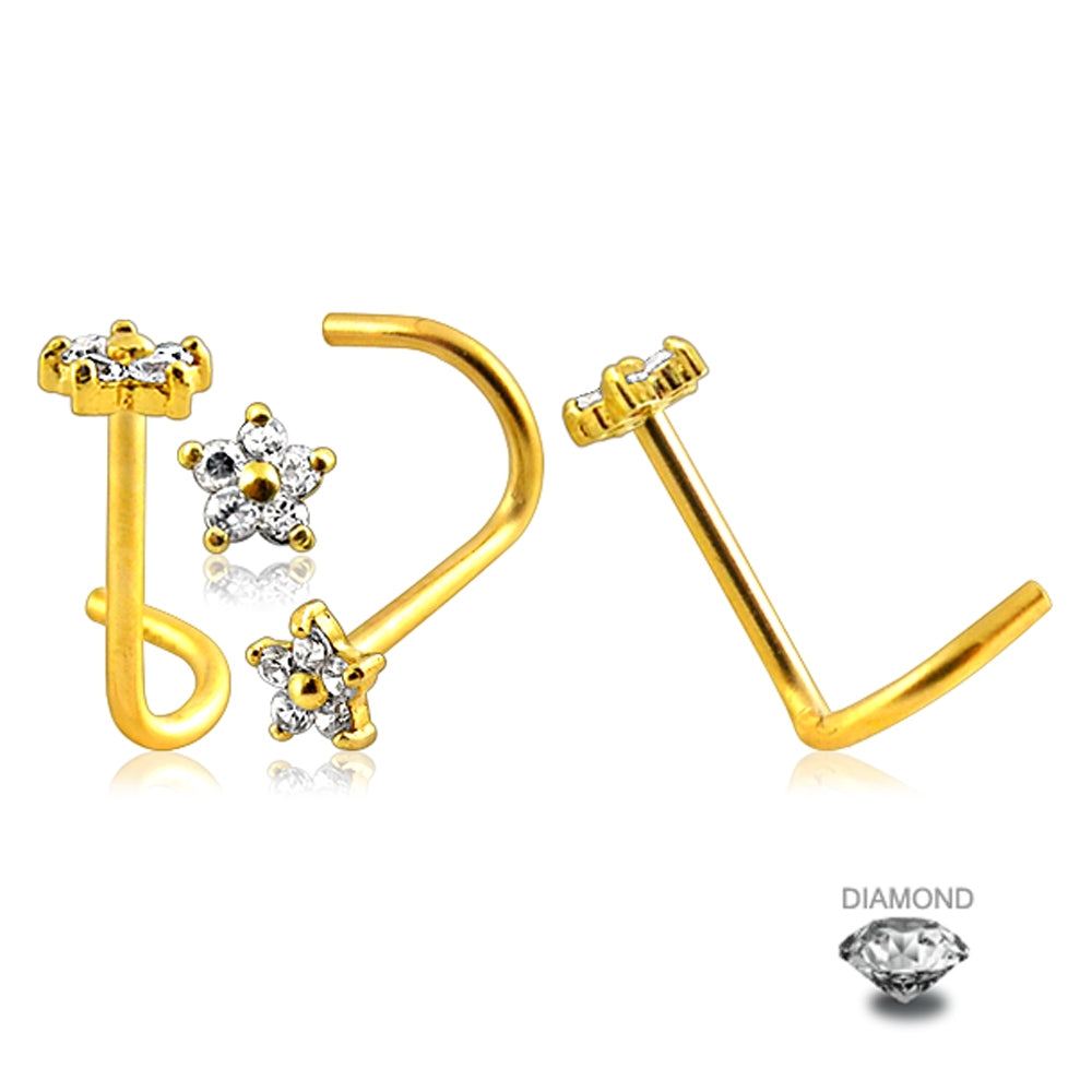 14K Gold with Genuine Flower DIAMOND Nose Screw