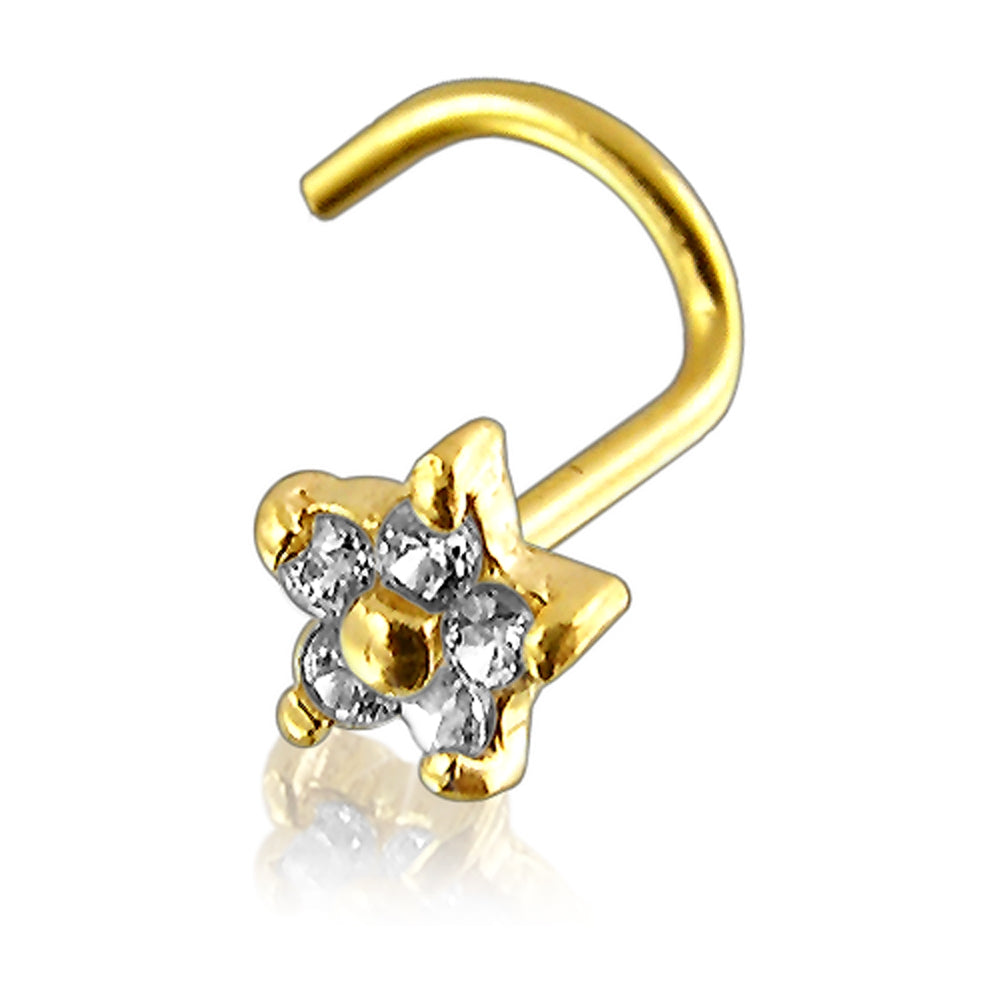 14K Gold with Genuine Flower DIAMOND Nose Screw