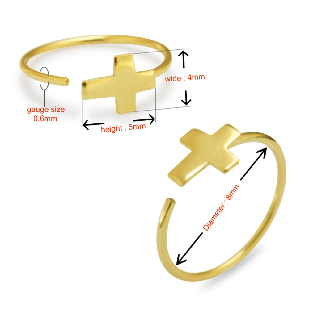 Hoop Nose Ring - 14K Gold Cross Open