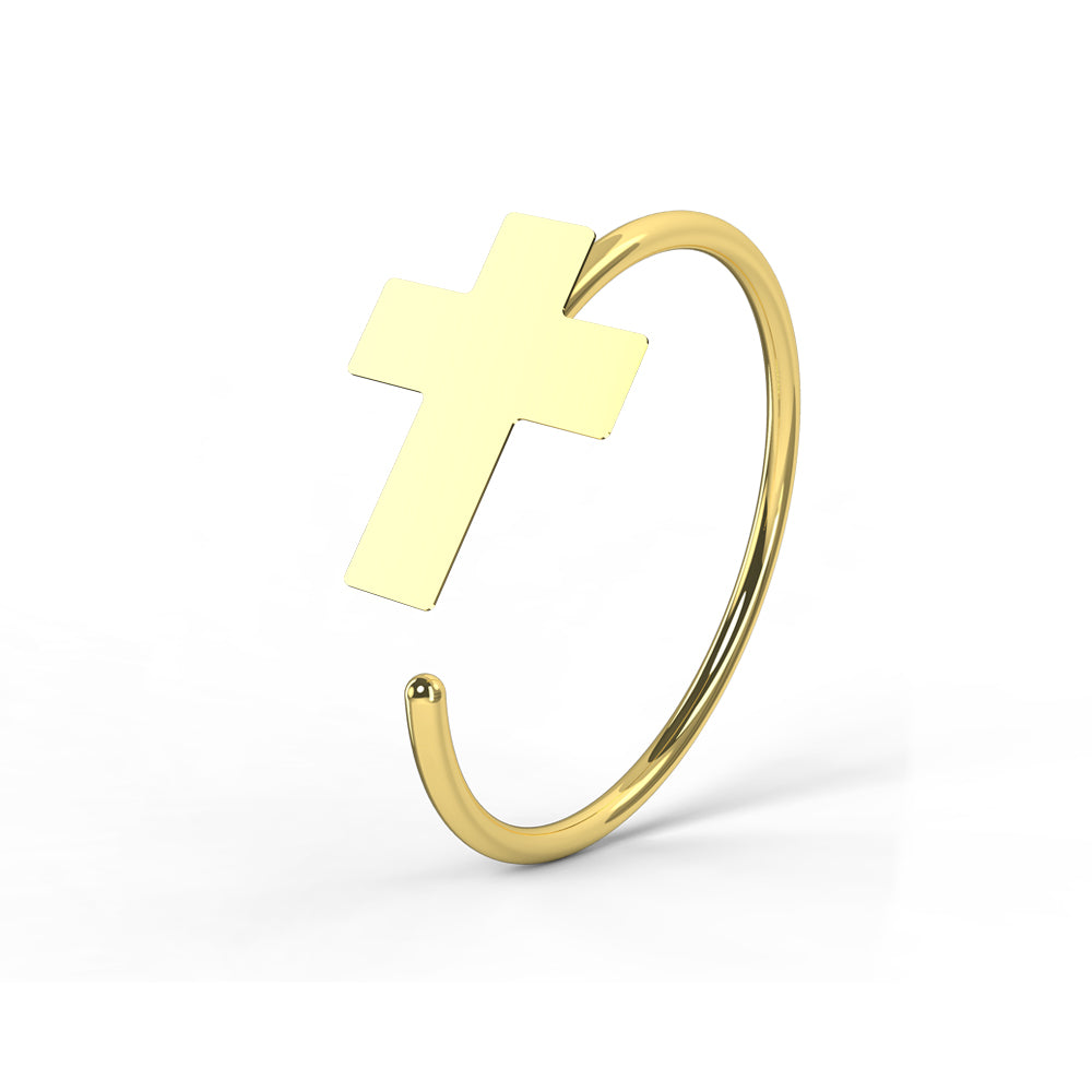 Hoop Nose Ring - 14K Gold Cross Open
