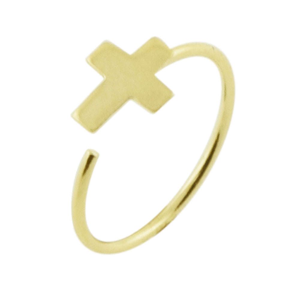 Hoop Nose Ring - 14K Gold Cross Open