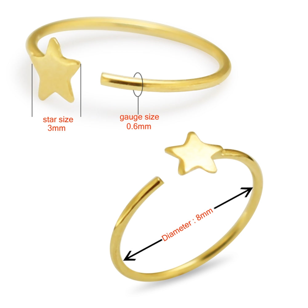 14K Gold Star Open Hoop Nose Ring