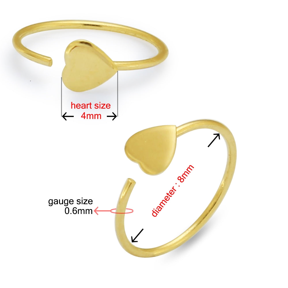 14K Gold Heart Open Gold Nose Hoop