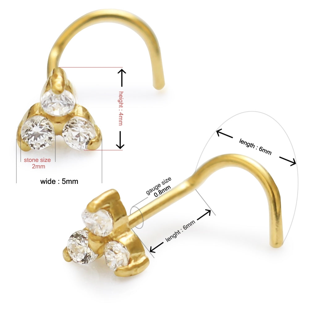 14K Gold Tri Flower Nose Screw