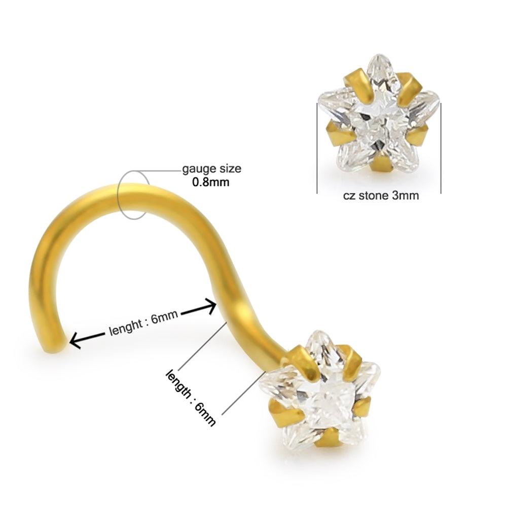 14K Gold 3mm Star Jeweled Nose Screw