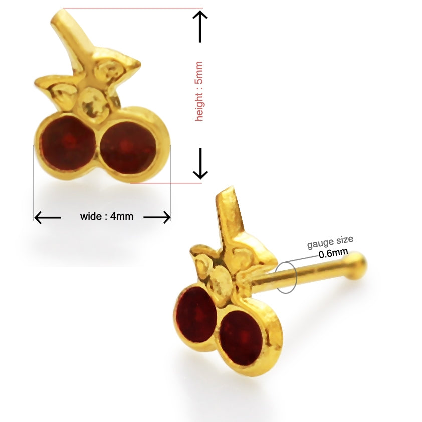 14K Gold Jeweled Cherry Ball End Nose Pin