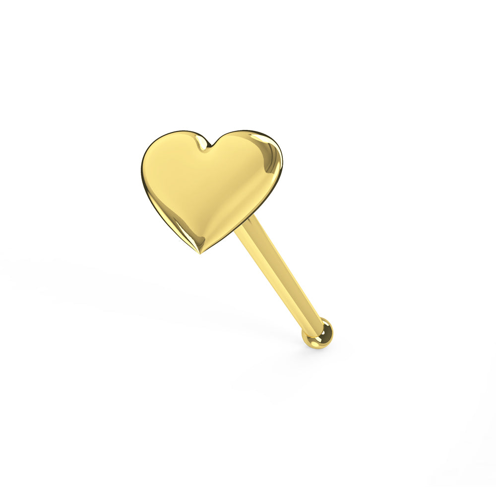 14K Gold Emboss Heart Ball End Nose Pin