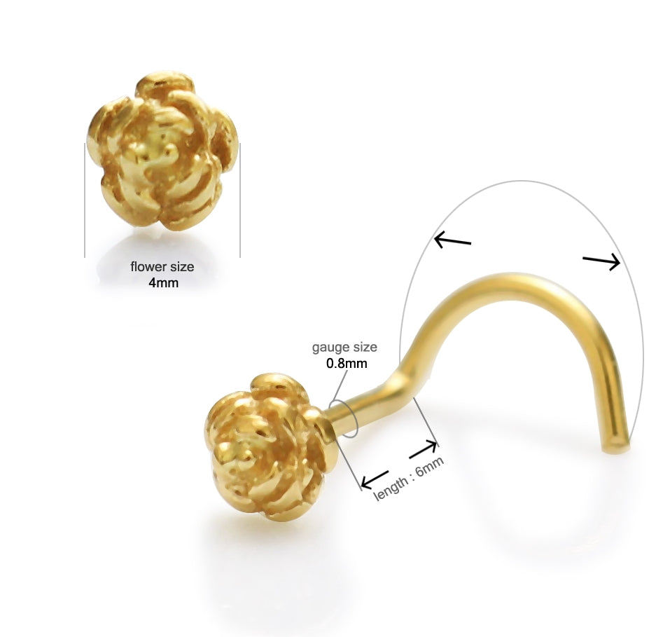 14K Gold Rose Nose Screw