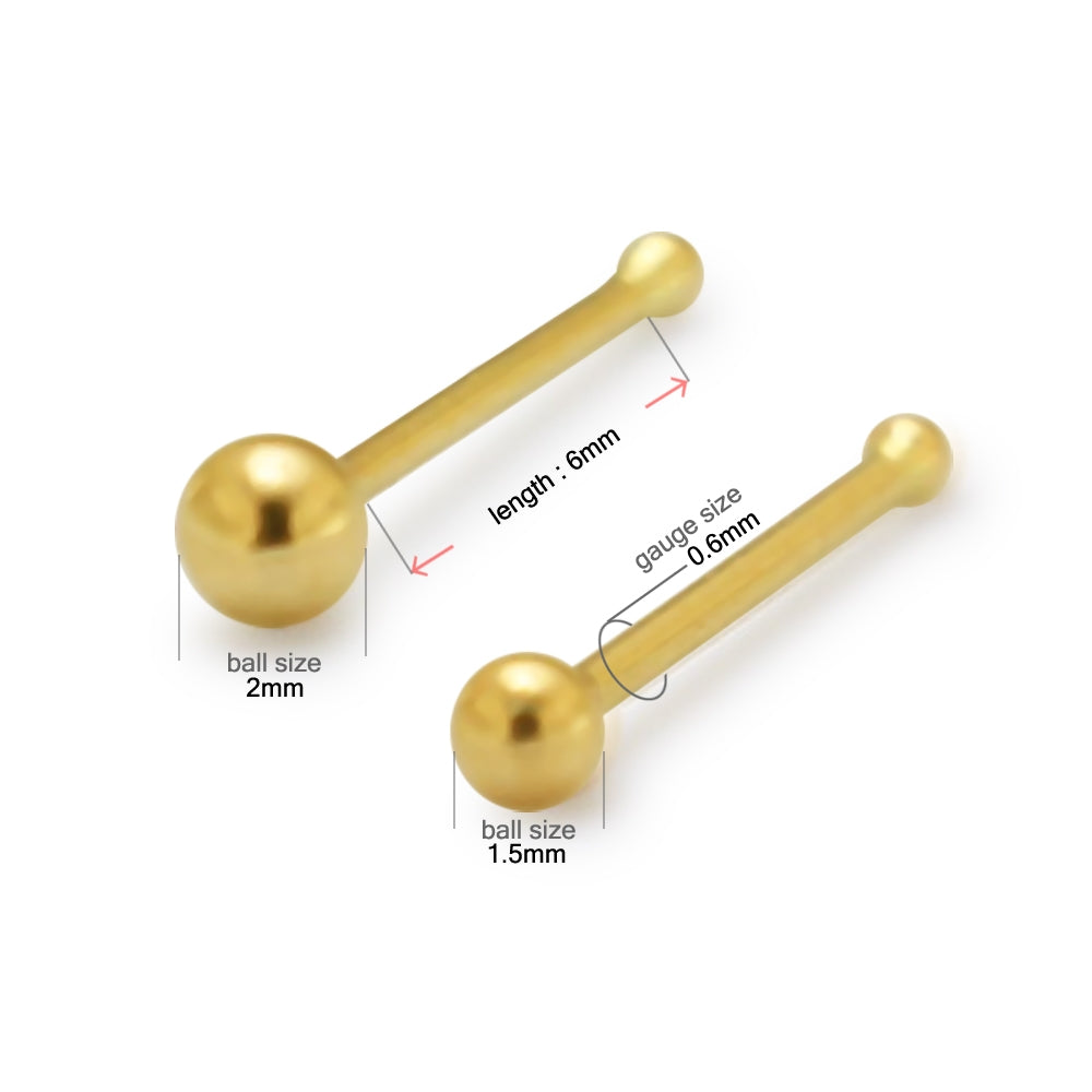 9K Solid Yellow Gold Plain Top Ball Nose Bone in Box
