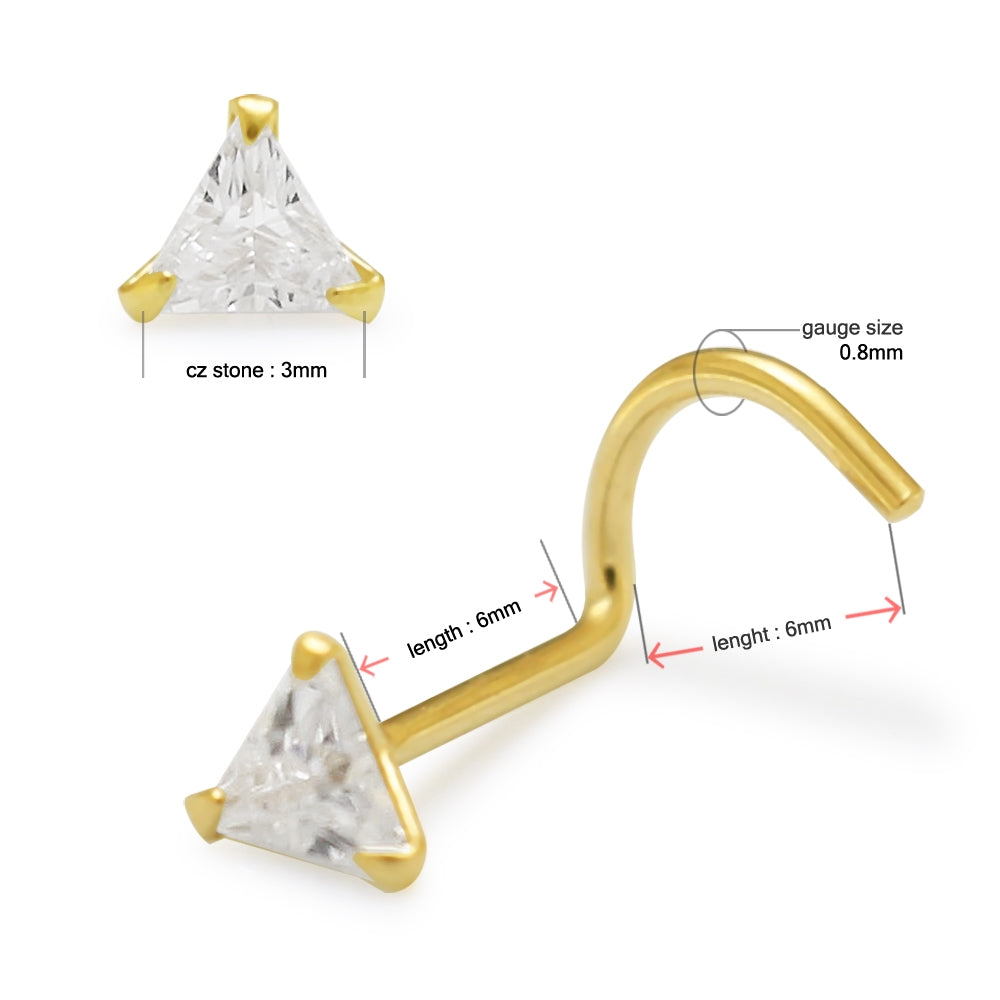 14K Gold Triangle Jeweled Nose Screw