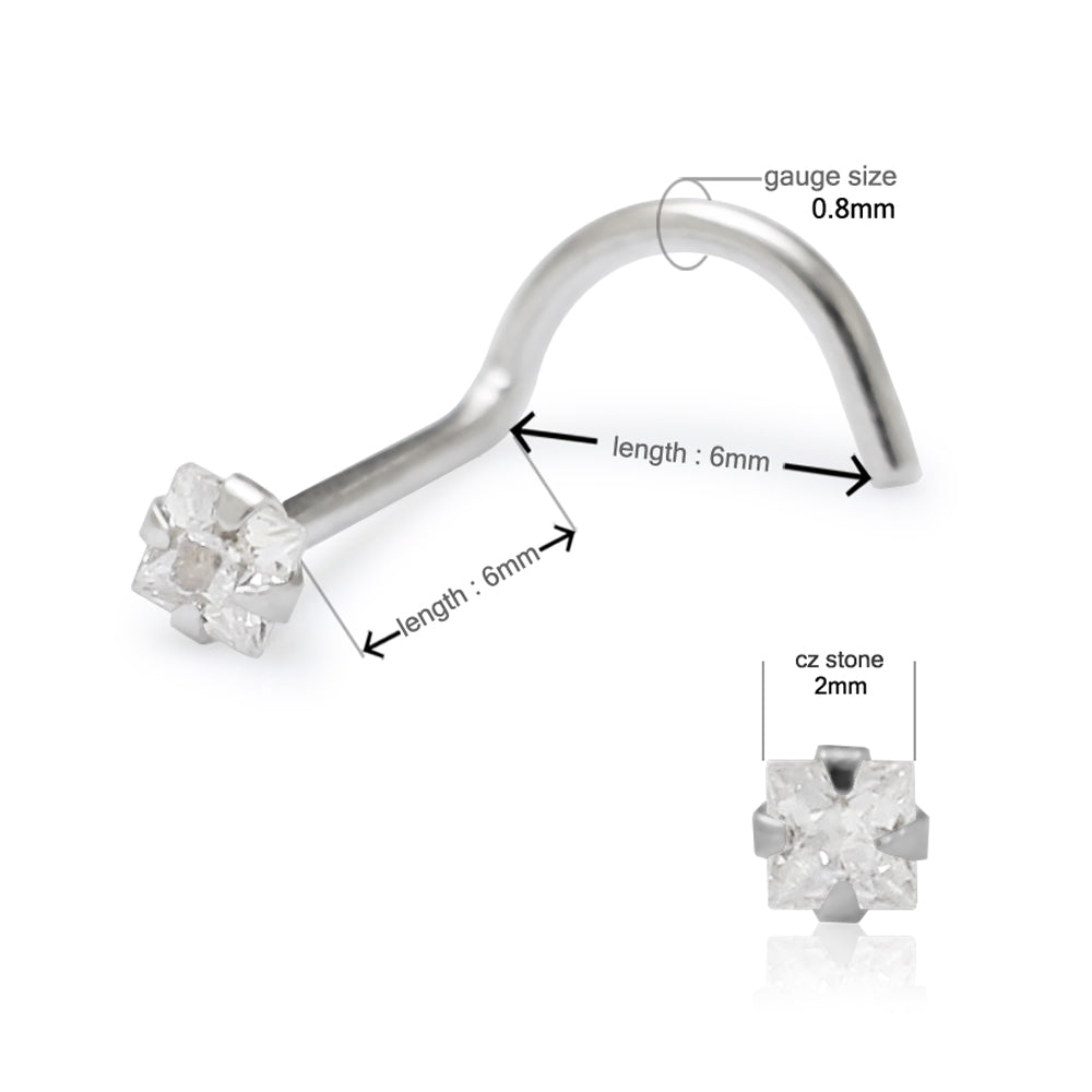 14K White Gold 2mm Jeweled Nose Screw