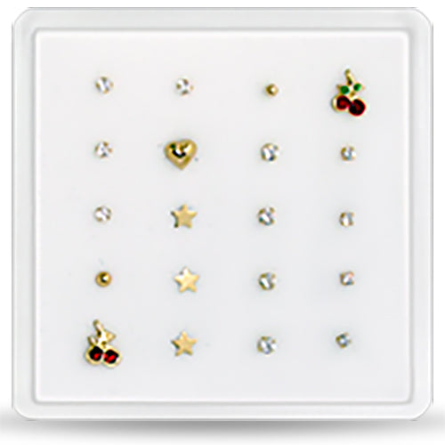Assorted 14K Gold Ball End Nose studs in Mini Box