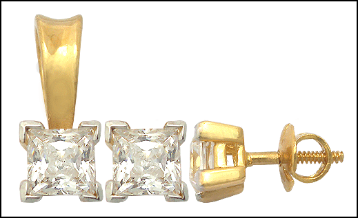 22K 6mm Square Shaped Gold Set Jewelry