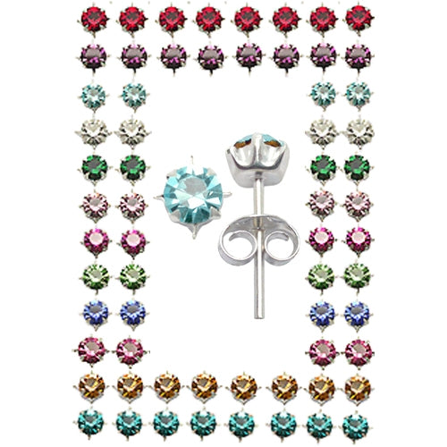 Silver Earring With 4mm Birthstone Tray Set