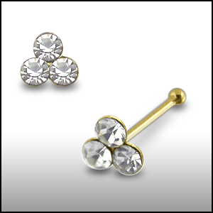 9K Jeweled Triple Stone Ball End Nose Pin