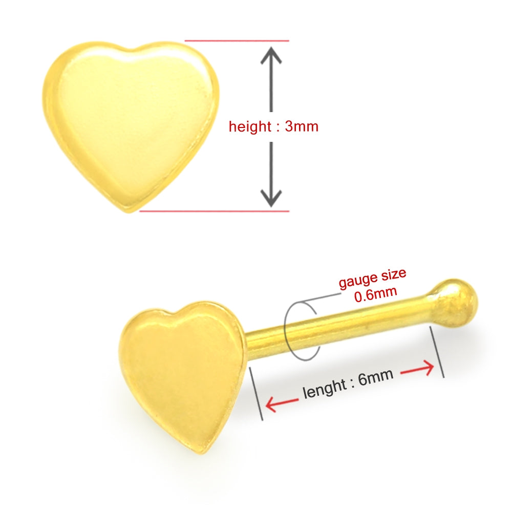 9K Plain Heart Ball End Nose Pin