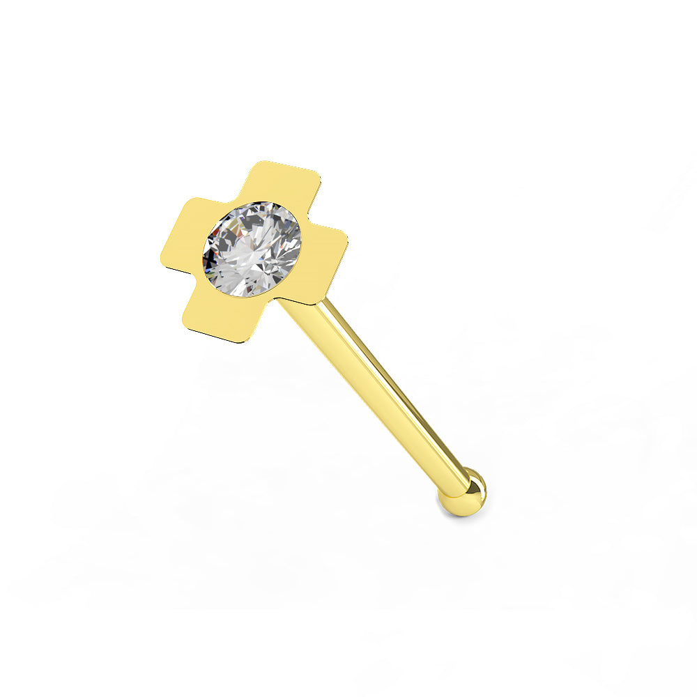 9K Jeweled Cross Ball End Nose Pin
