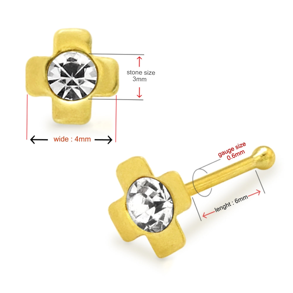 9K Jeweled Cross Ball End Nose Pin