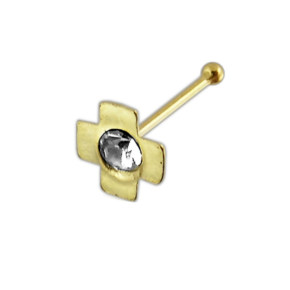 9K Jeweled Cross Ball End Nose Pin